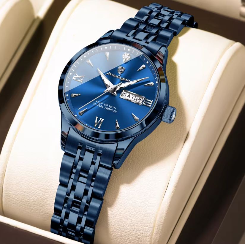 POEDAGAR 504 Women’s Quartz Watch Blue – Stainless Steel Band & Complete Calendar Design