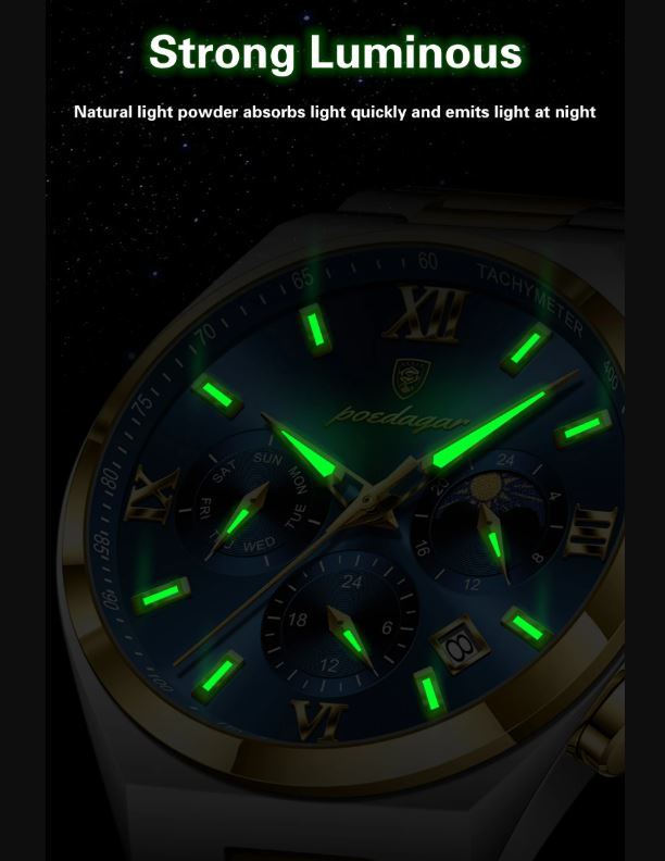 Watch with strong luminous feature on a dark background