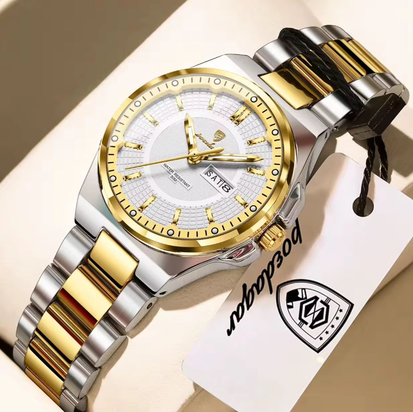 POEDAGAR 796 Women’s Quartz Watch – Day Date, Luminous Two Tone White