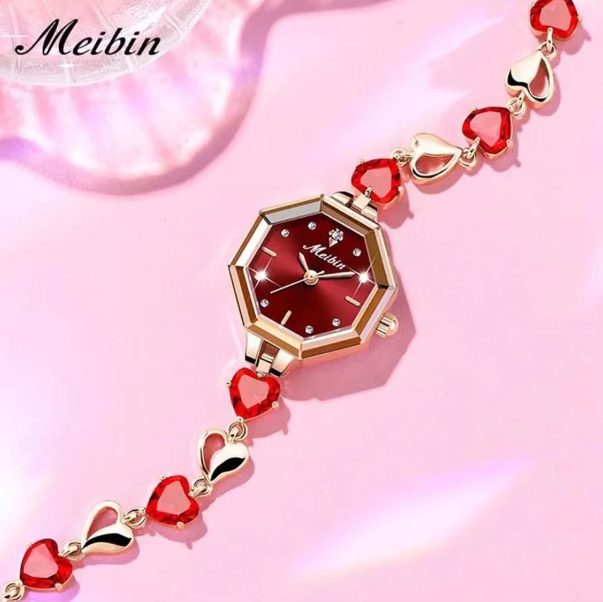 MEIBIN 1702 Women’s Octagonal Bracelet Watch Red – Luxury Quartz Jewelry Wristwatch