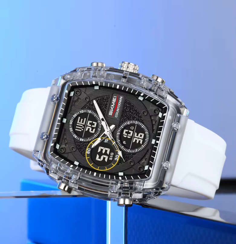 SKMEI 2602 Dual Time Sports Watch White– 50M Waterproof Silicone Strap