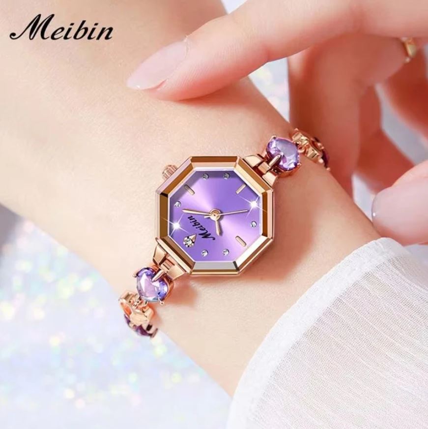 MEIBIN 1702 Women’s Octagonal Bracelet Watch Purple – Luxury Quartz Jewelry Wristwatch