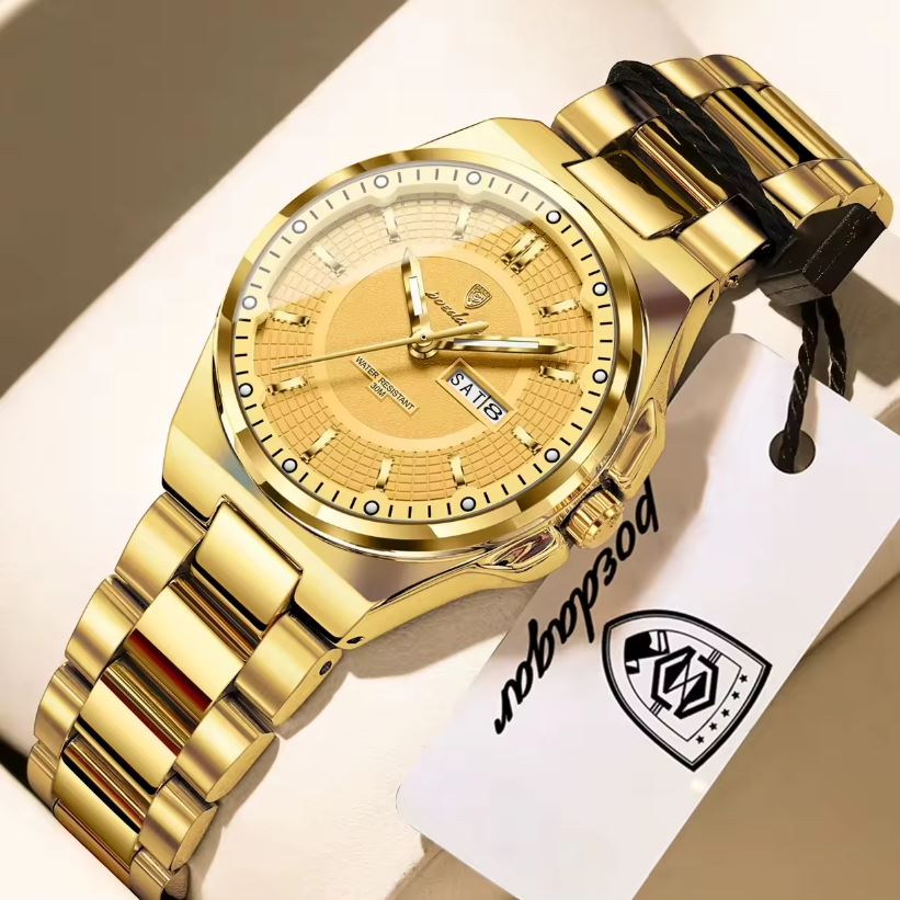 POEDAGAR 796 Women’s Quartz Watch – Day Date, Luminous Golden