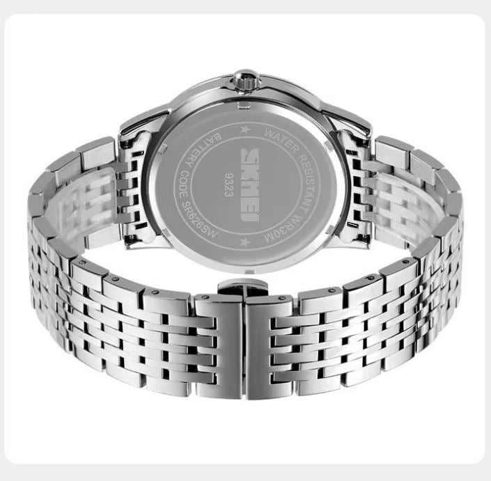SKMEI 9323 Luxury Men’s Quartz Watch Blue Dial– Stainless Steel Strap, Luminous Date Display