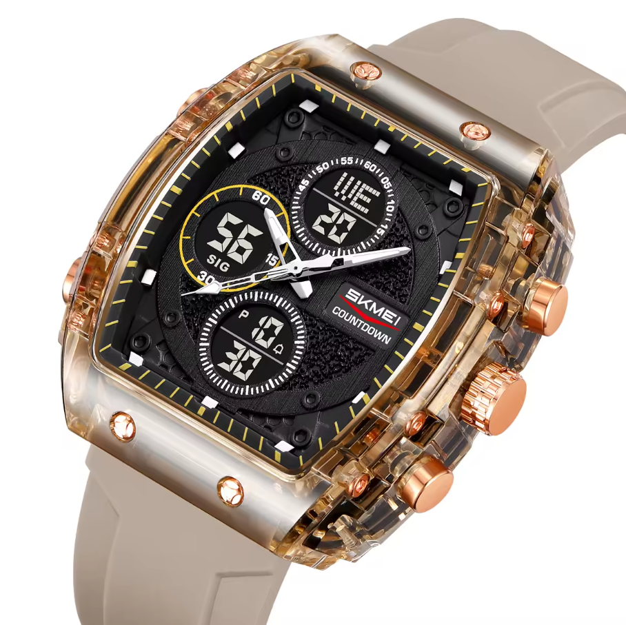 SKMEI 2602 Dual Time Sports Watch Khaki– 50M Waterproof Silicone Strap