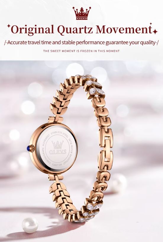 OLEVS 9971 Ladies Diamond Design Luxury Quartz Watch Green Dial– Bling Crystal Jewelry Wristwatch