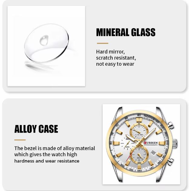 CURREN 8445 sport style quartz watch with luminous markers