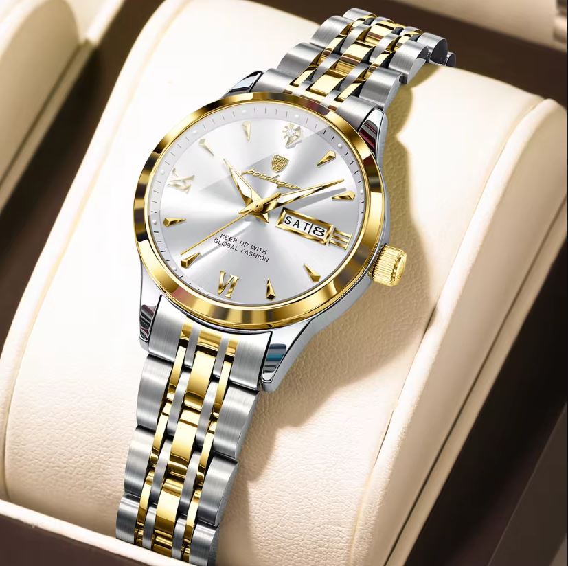 POEDAGAR 504 Women’s Quartz Watch Gold White – Stainless Steel Band & Complete Calendar Design (Copy) (Copy)