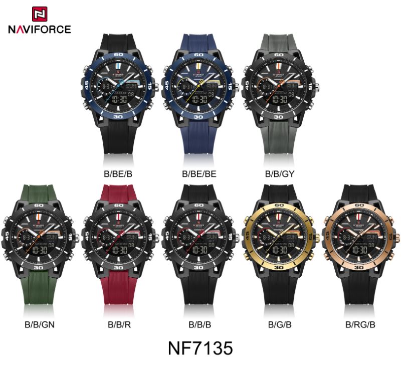 NAVIFORCE 7135 Men’s Dual Display Sports Watch Black Blue– Luminous 50M Waterproof Digital Quartz Wristwatch