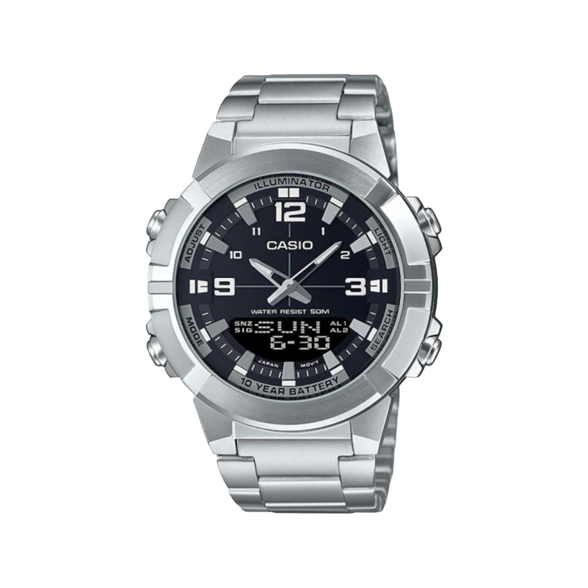 Casio 870DA Analog-Digital Stainless Steel Quartz Watch – Black Dial Silver Bracelet