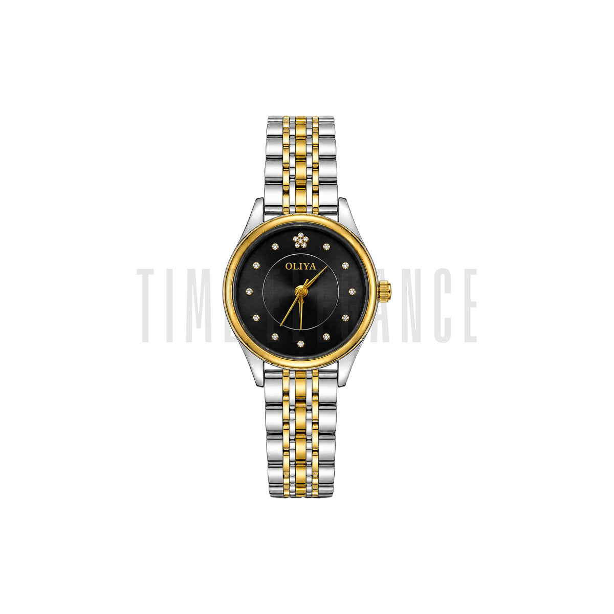 OLIYA 6658 Women’s Black Crystal Dial Watch – Gold Silver Bracelet