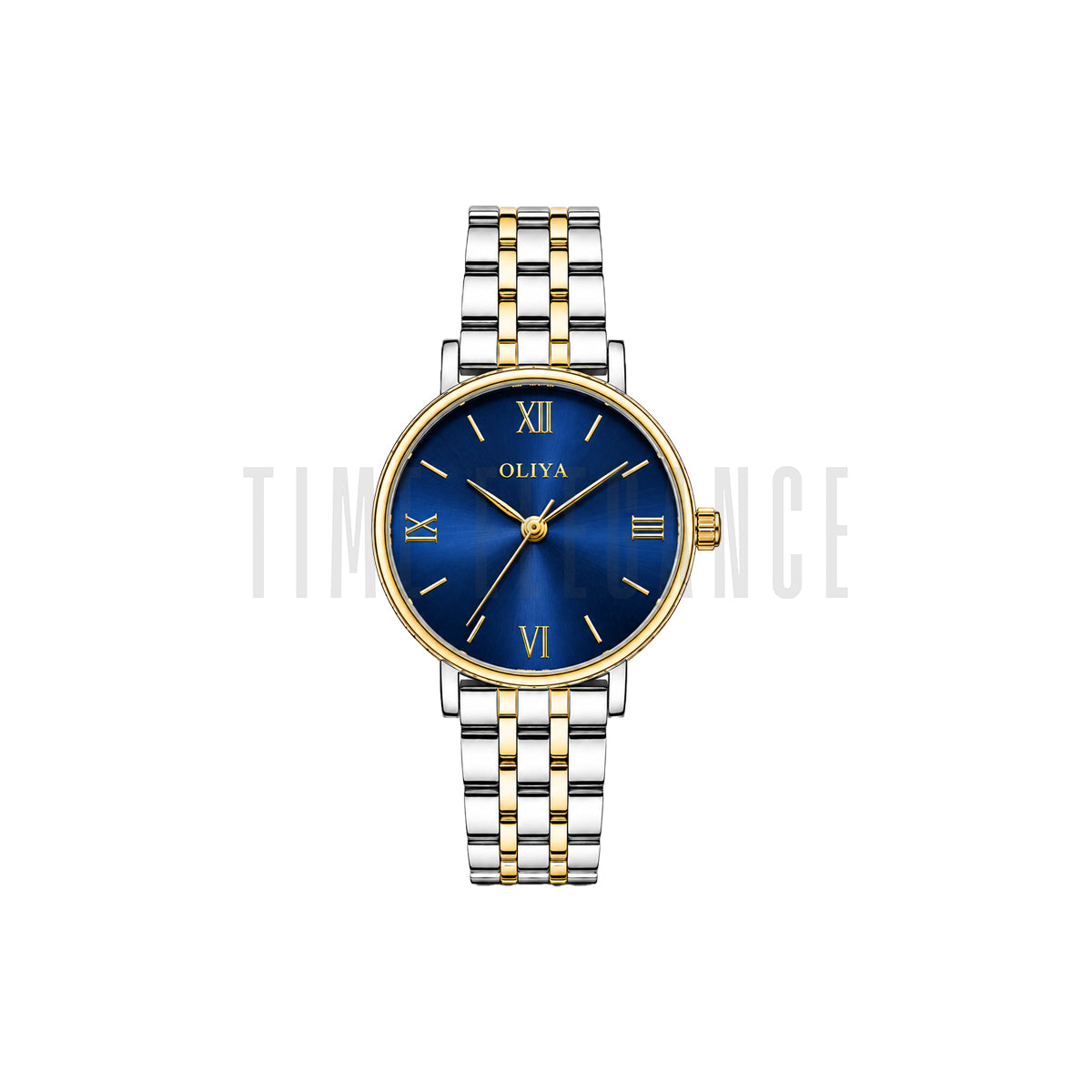 OLIYA 5209 Women’s Blue Round Dial Watch – Gold Silver Bracelet