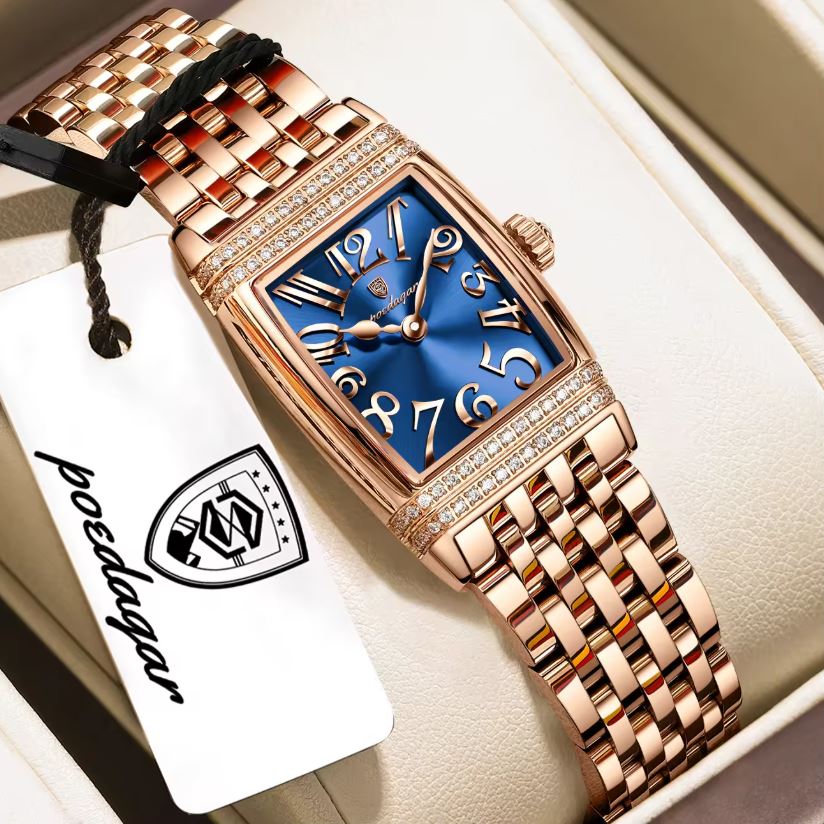Poedagar 799 Women's Luxury Watch | Square Rose Blue Design