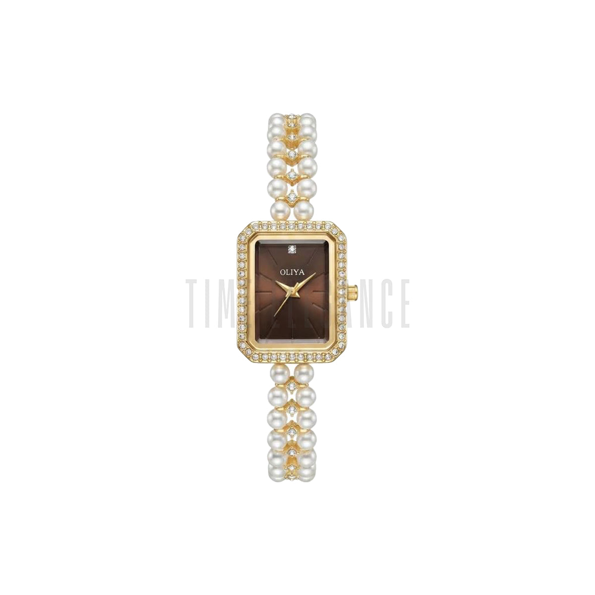 OLIYA 186 Women’s Square Pearl Strap Watch Brown Dial – Elegant Jewelry Bracelet Quartz Wristwatch