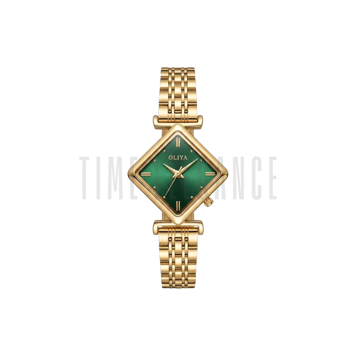 OLIYA 6819 Women’s Diamond-Shaped Gold Green Dial Quartz Watch – Simple Casual Fashion Wristwatch