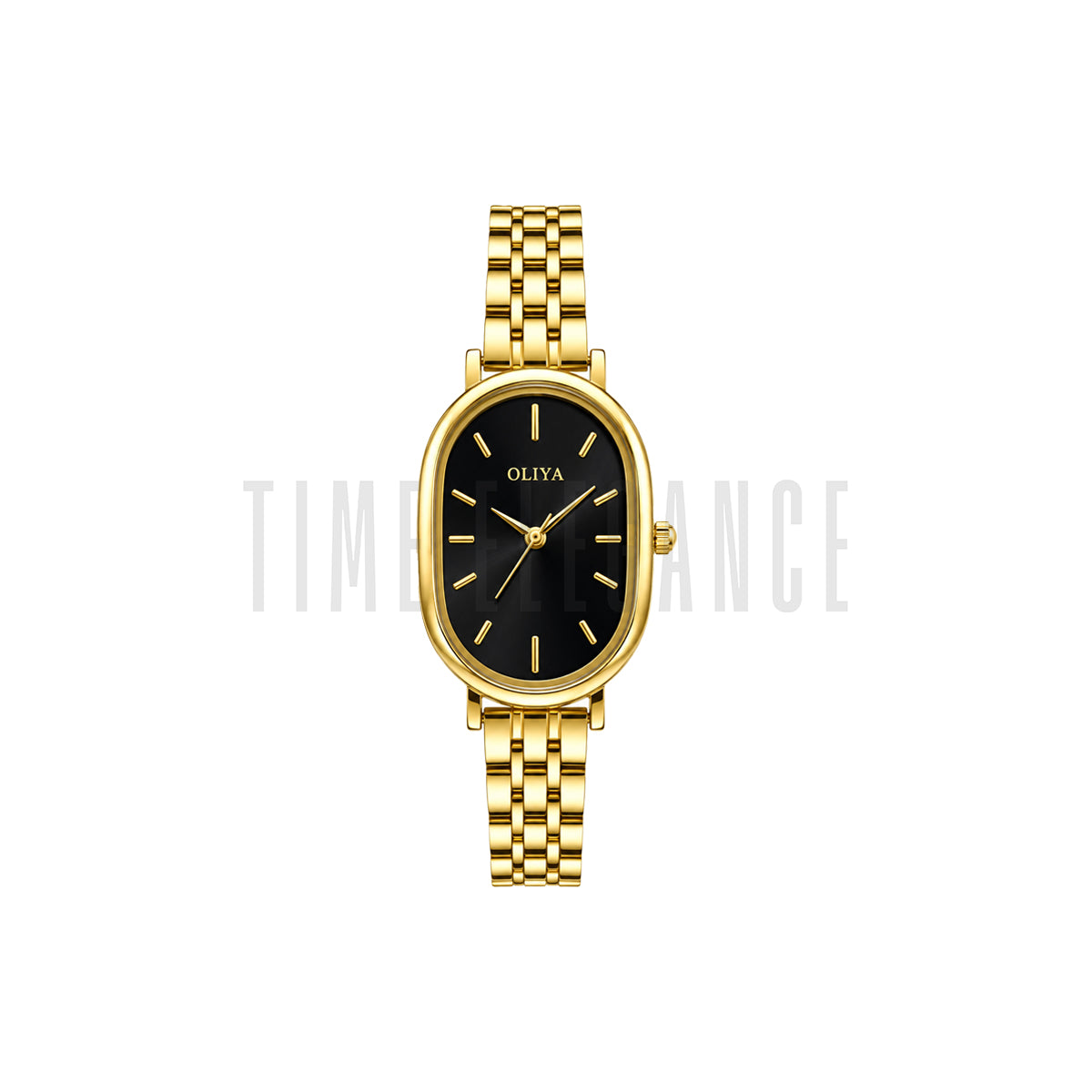 OLIYA 2015 Women’s Oval Quartz Watch Golden Black Dial – Classic Stainless Steel Fashion Wristwatch