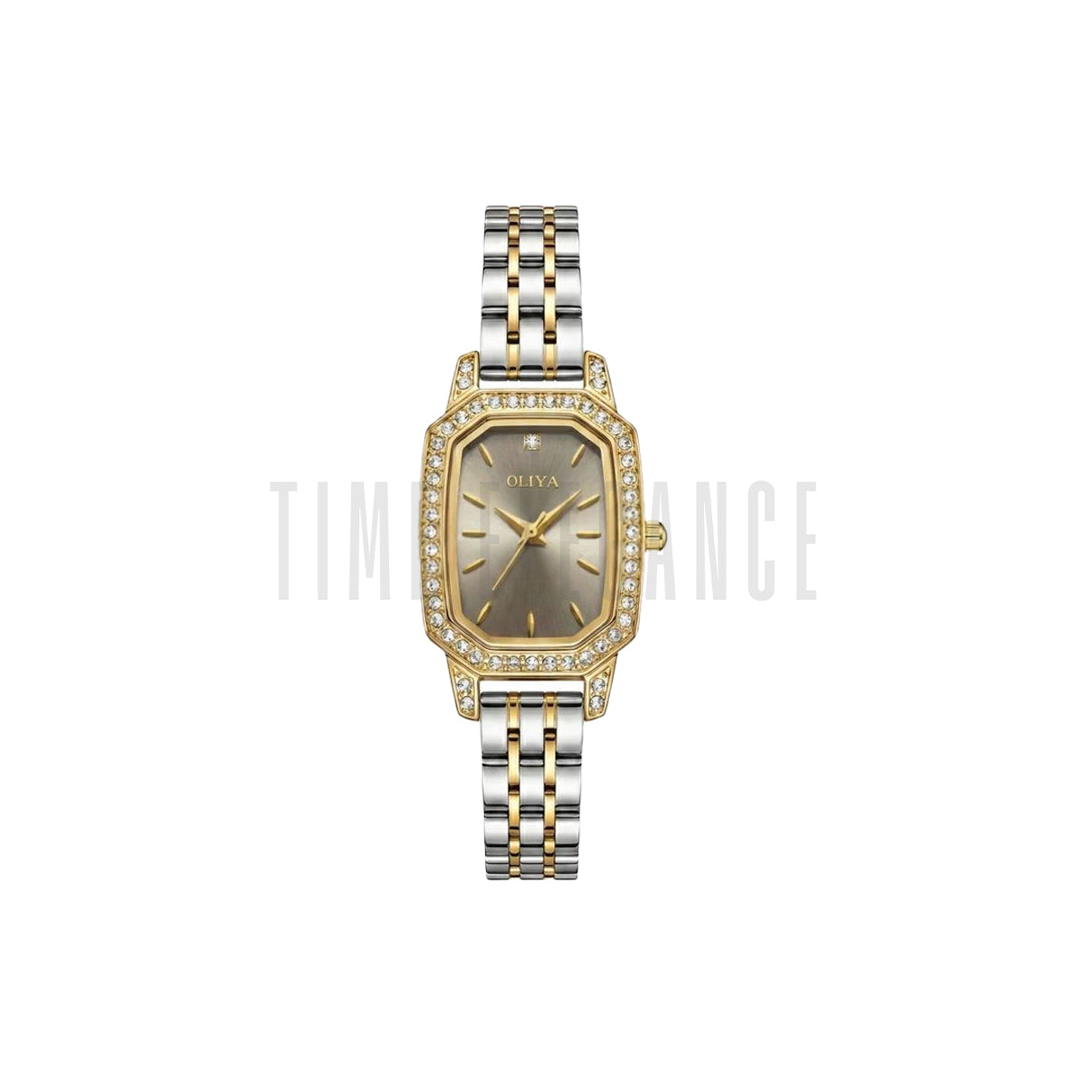 OLIYA 2002 Women’s Diamond-Encrusted Quartz Watch Grey Dial – Small Dial Stainless Steel Vintage Wristwatch