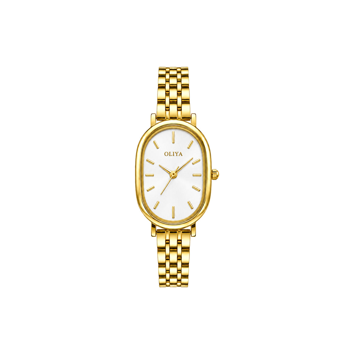OLIYA 2015 Women’s Oval Quartz Watch Golden White Dial – Classic Stainless Steel Fashion Wristwatch