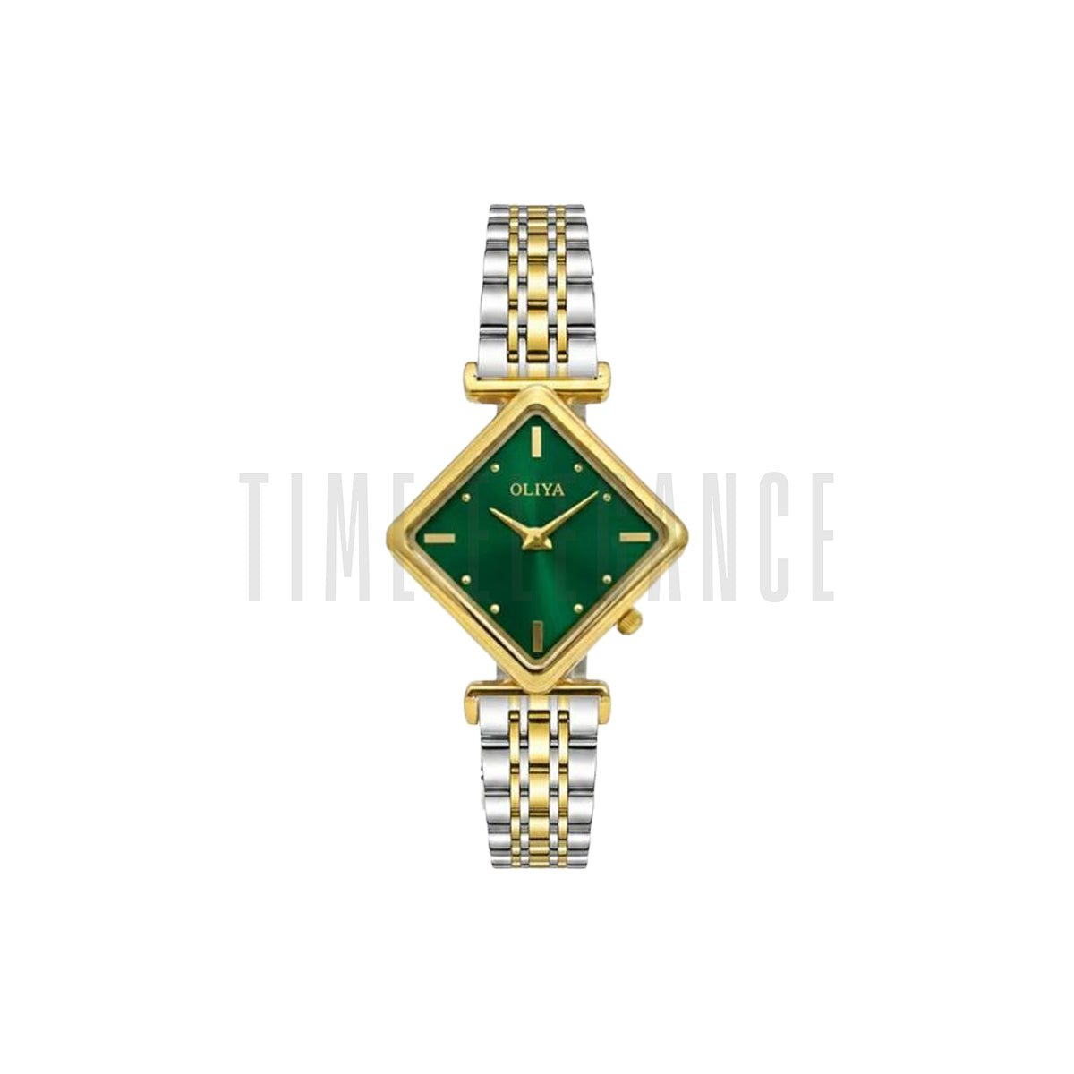 OLIYA 6819 Women’s Diamond-Shaped Two Tone Green Dial Quartz Watch – Simple Casual Fashion Wristwatch