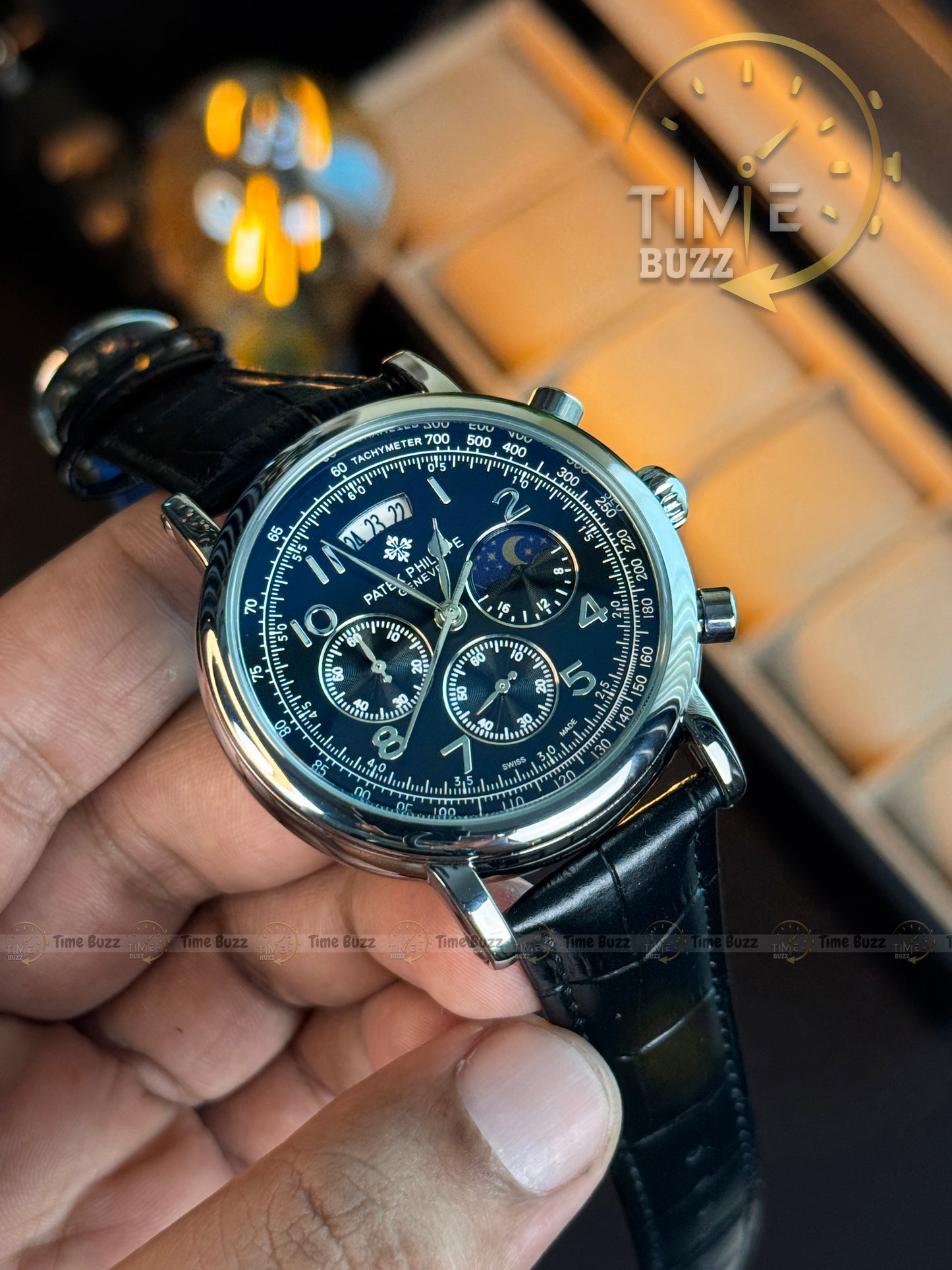 PATEK PHILIPPE 201912 BLACK BELT BLACK DIAL LUXURIOUS MEN’S WATCH.