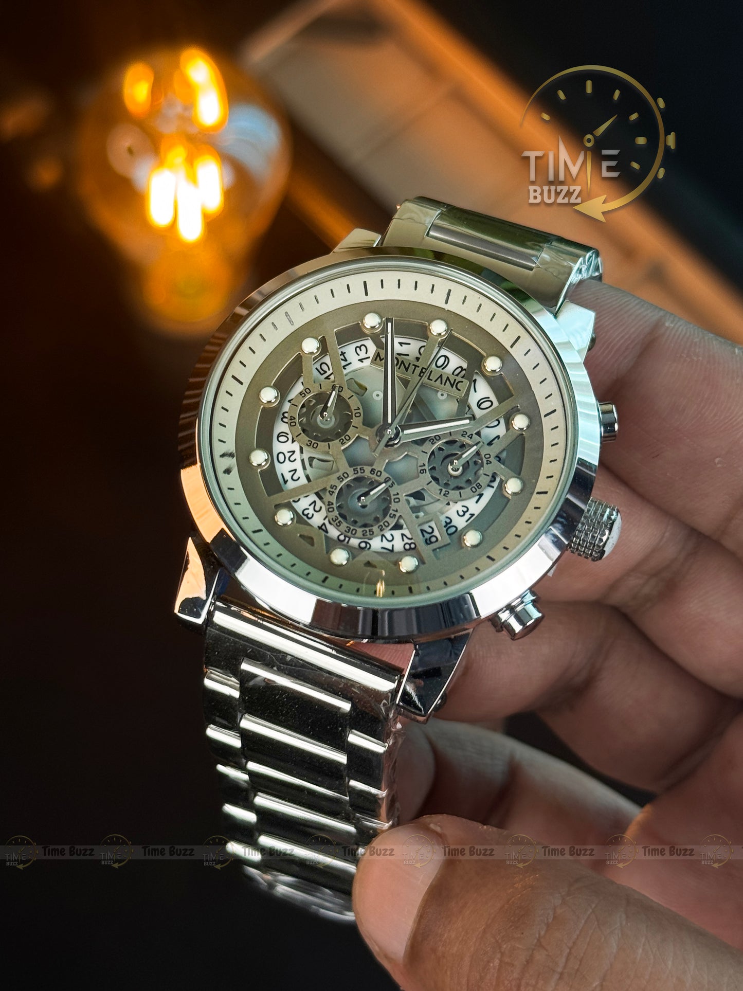 Montblanc Skeleton Chronograph Men’s Watch – Silver Dial & Stainless Steel Chain Strap