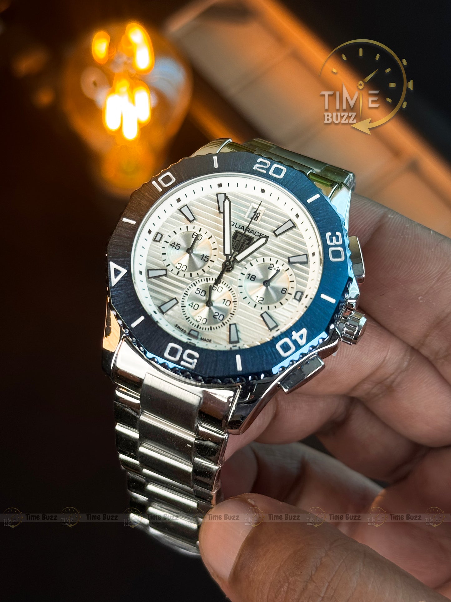 TAG Heuer Aquaracer Chronograph Men’s Watch – White Dial & Blue Bezel