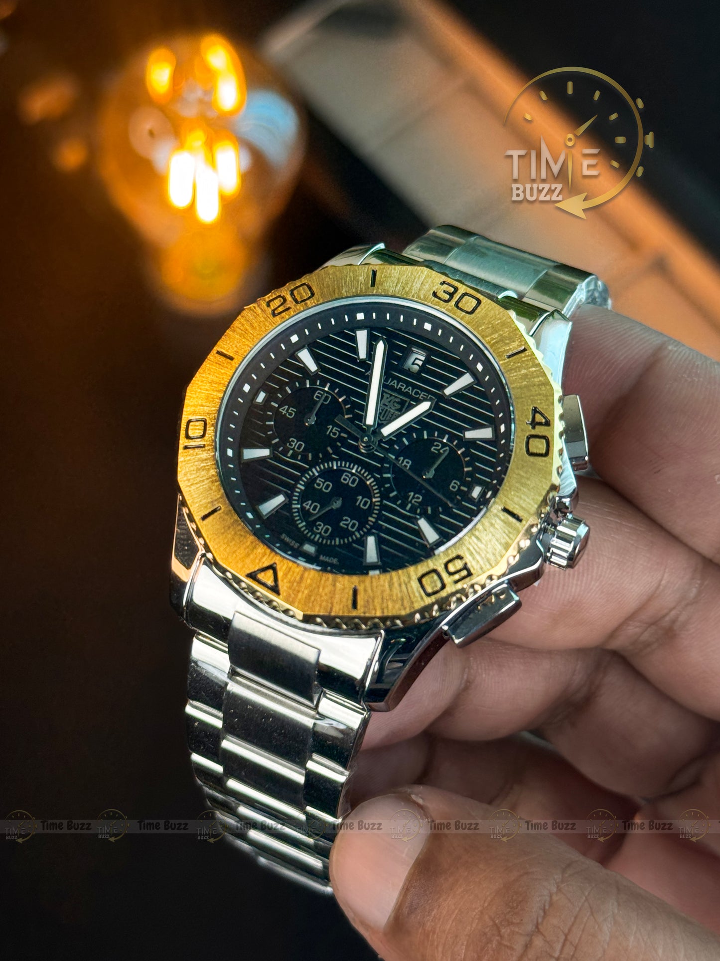 TAG Heuer Aquaracer Chronograph Men’s Watch – Black Dial & Gold Bezel