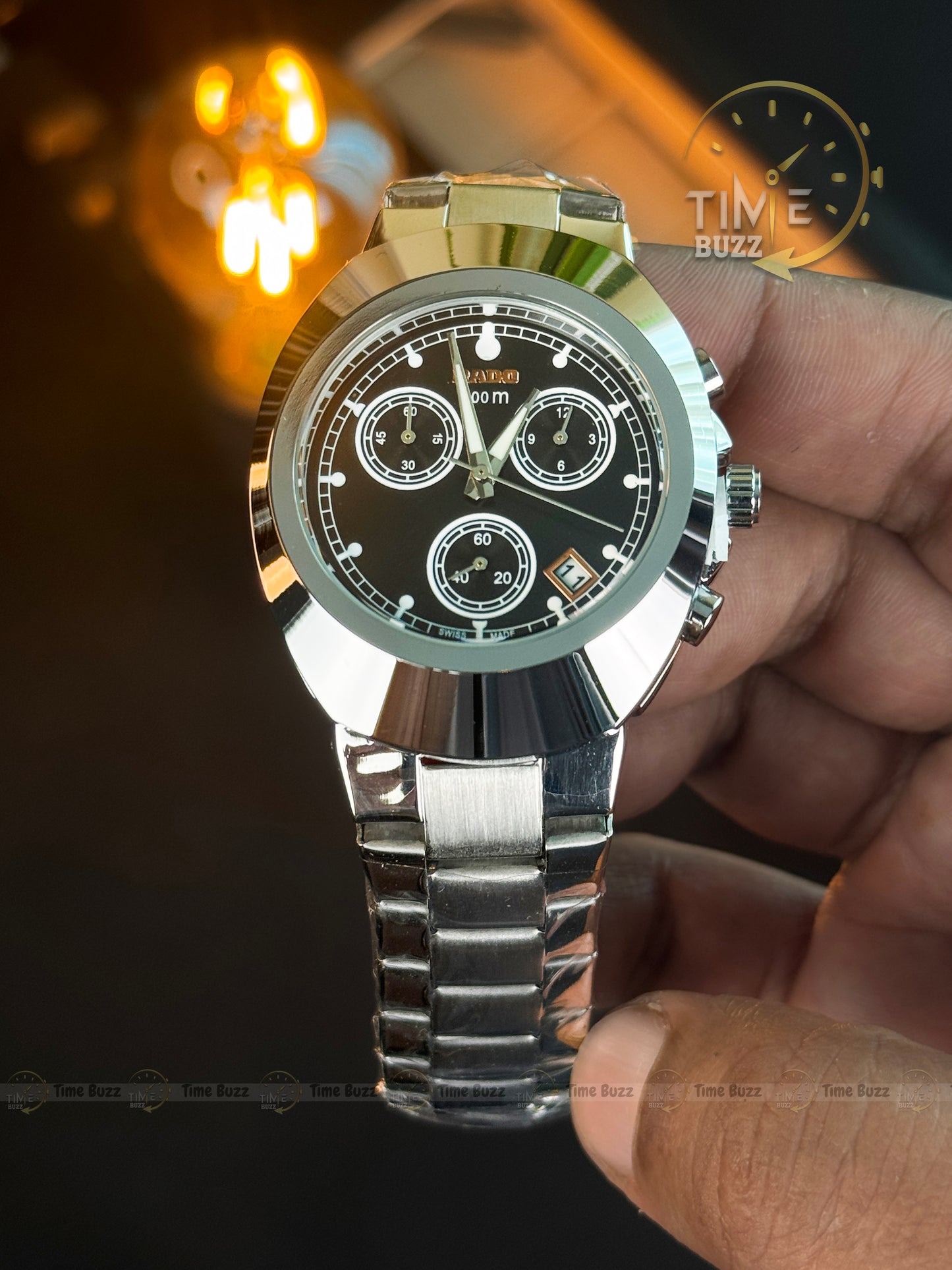 Rado Chronograph Men’s Watch – Black Dial & Stainless Steel Chain Strap