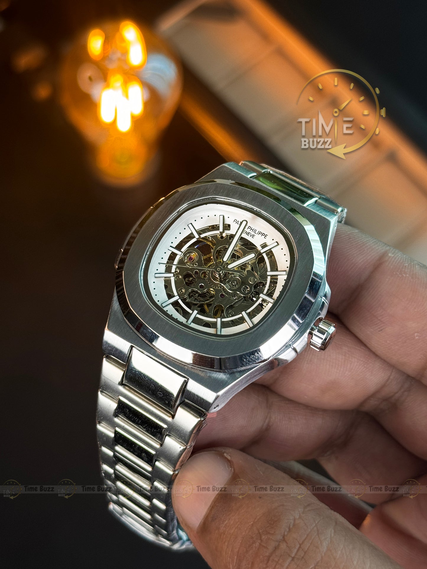 Patek Philippe Skeleton Automatic Style Men’s Watch – Silver Chain Strap
