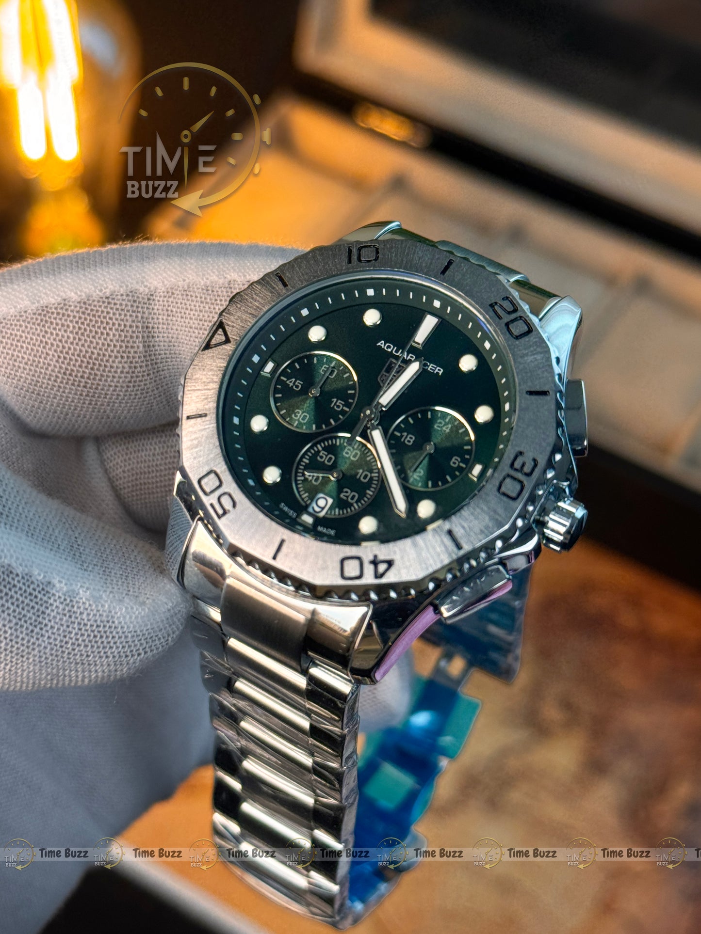 Tag Heuer Emerald Green Chronograph Men’s Watch with Stainless Steel Bracelet