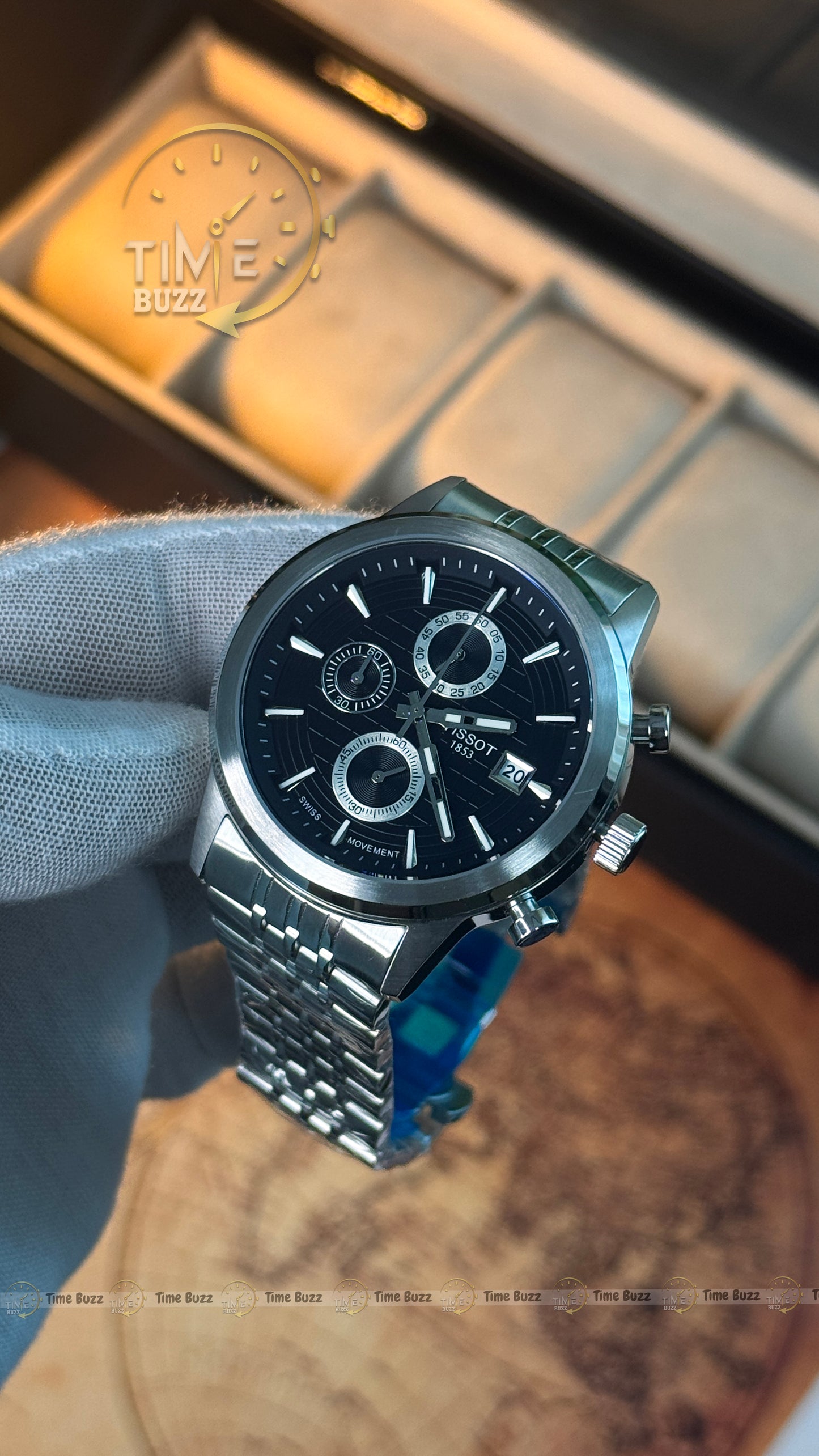 Tissot Men’s Black Dial Chronograph Watch – Stainless Steel Bracelet