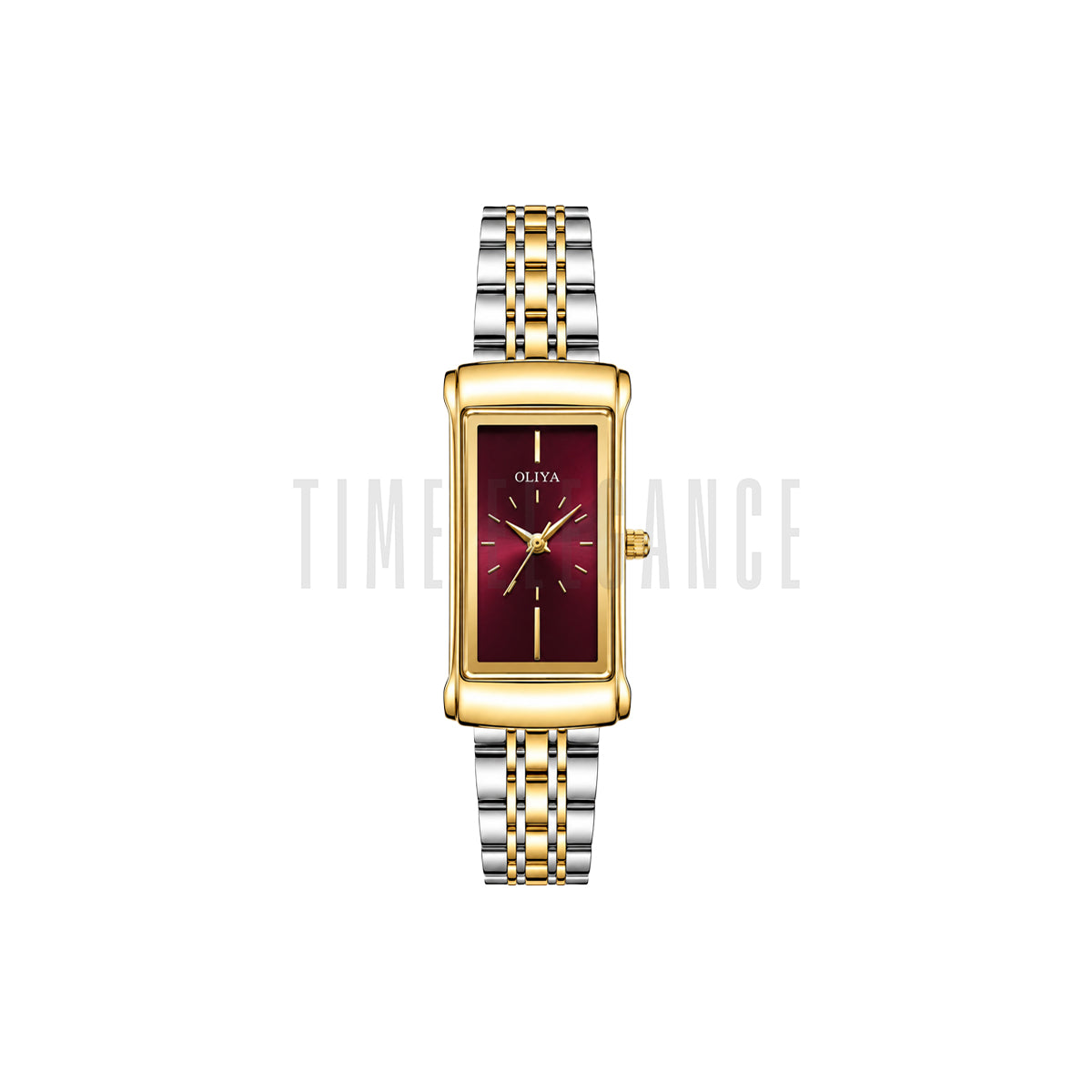 OLIYA 55182 Women’s Square Luxury Quartz Watch Maroon Dial – Stainless Steel Retro Dress Wristwatch