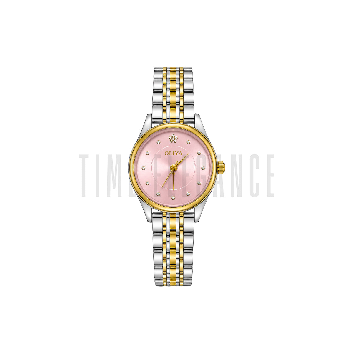 OLIYA 6658 Women’s Light Pink Crystal Dial Watch – Gold Silver Bracelet