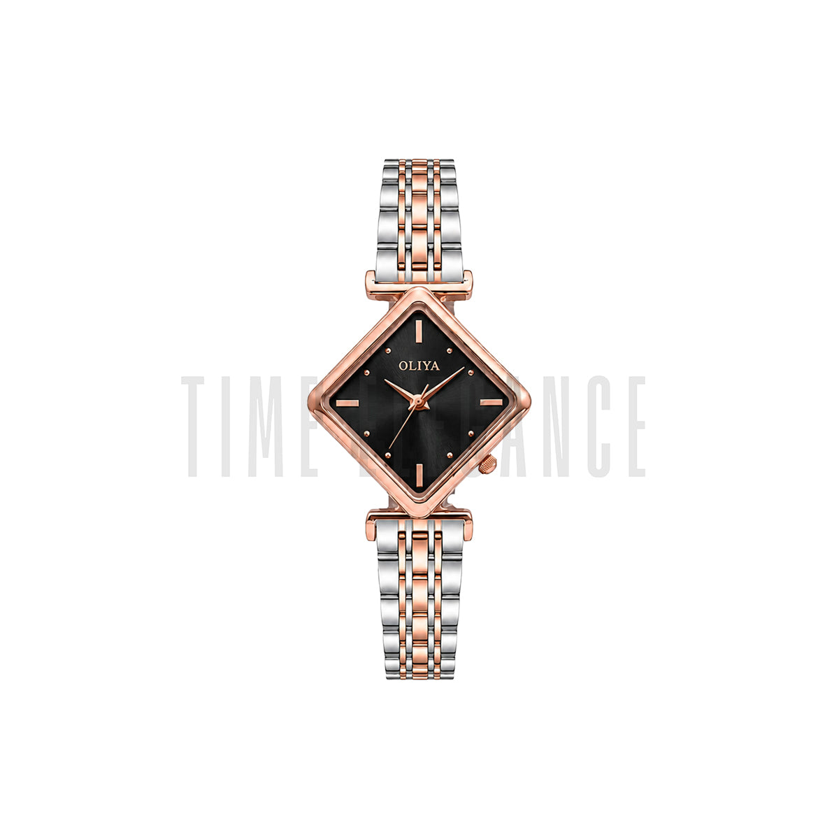 OLIYA 6819 Women’s Diamond-Shaped Rose Black Dial Quartz Watch – Simple Casual Fashion Wristwatch