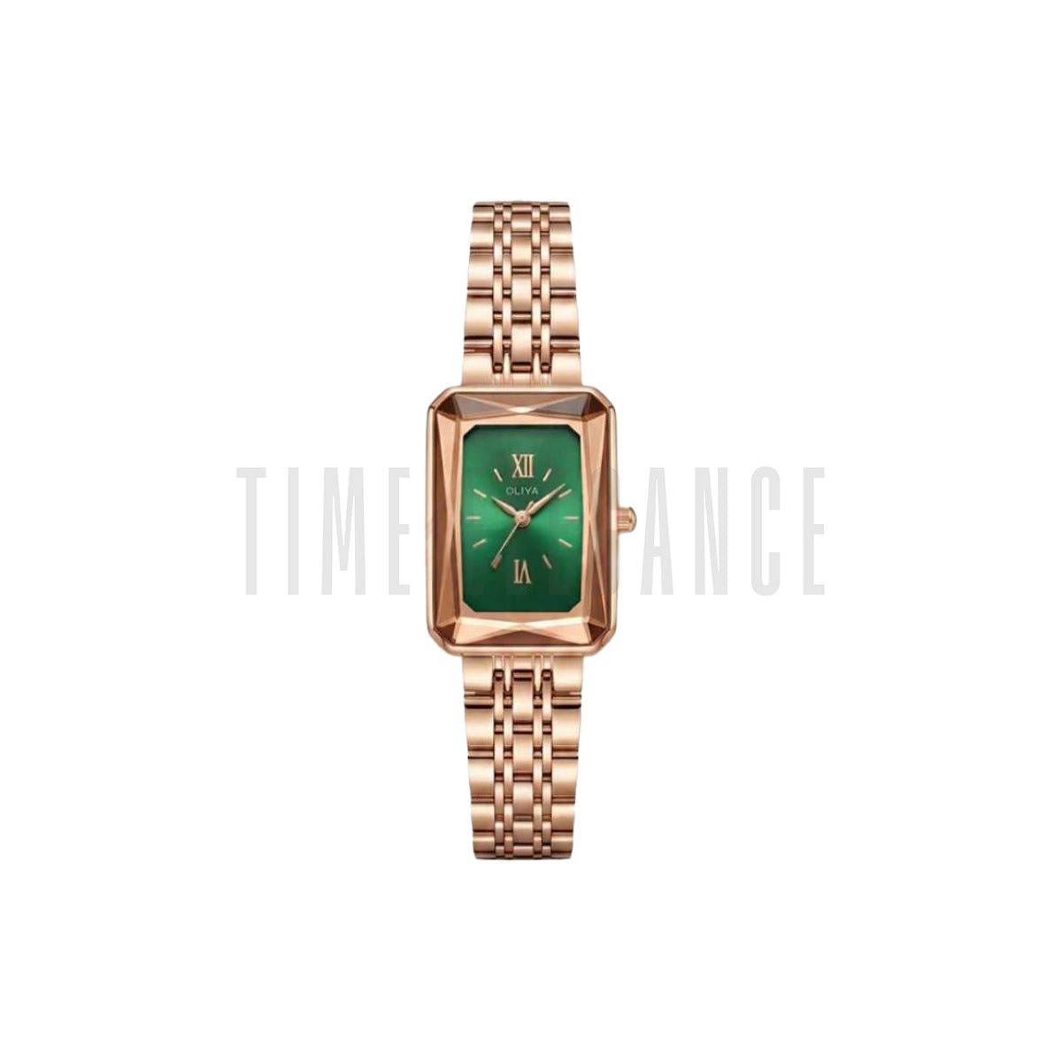 OLIYA 6881 Women’s Rectangle Quartz Watch Rose Green Dial– Stainless Steel Vintage Ladies Wristwatch
