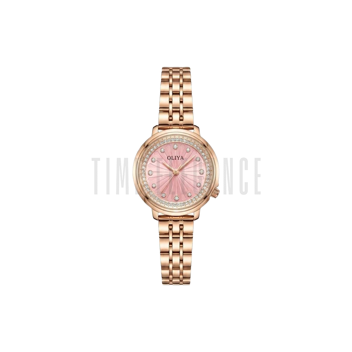 OLIYA 889 Women’s Luxury Diamond Watch Rose Gold Pink – Round Dial Stainless Steel Wristwatch
