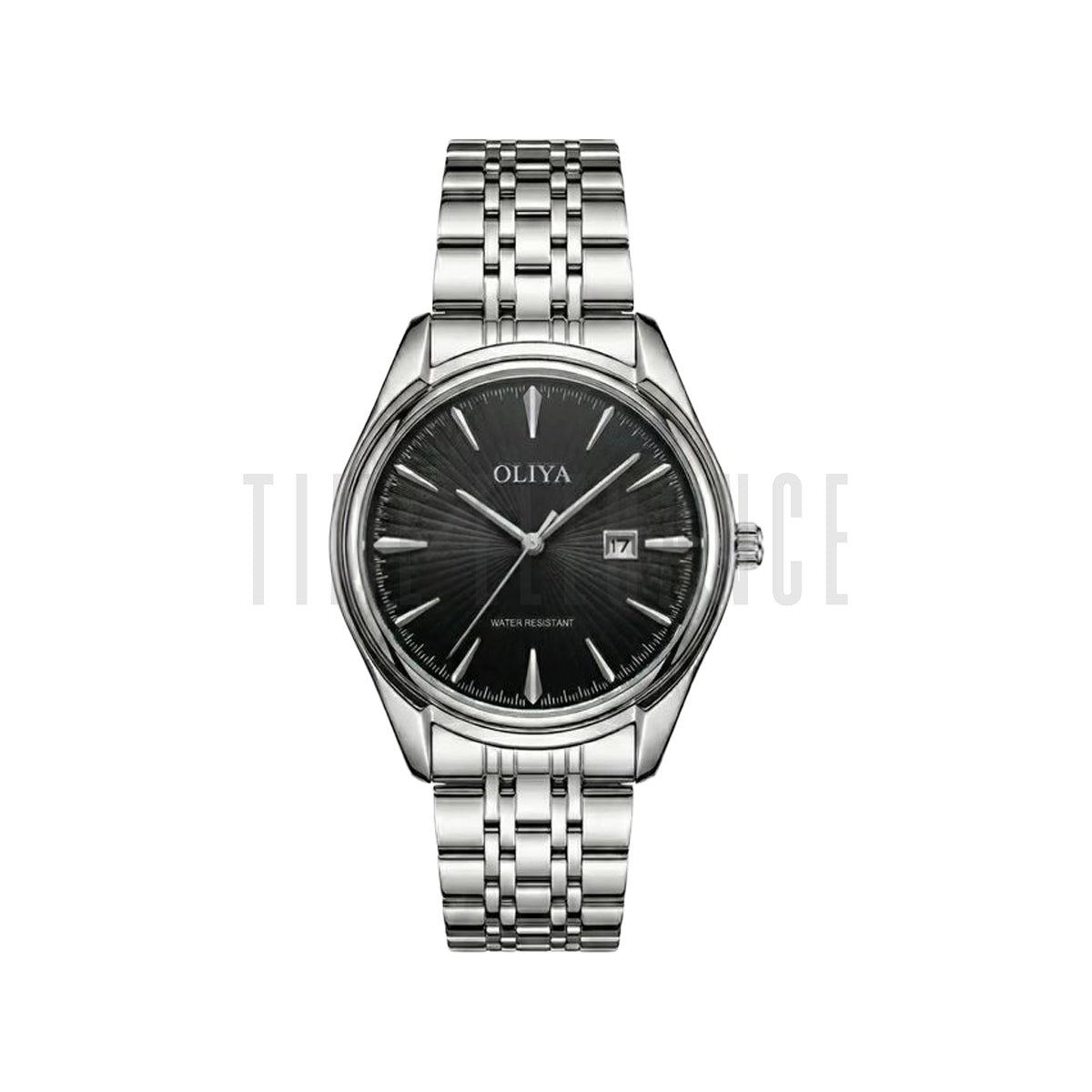 OLIYA 66160 Men’s Stainless Steel Quartz Watch Silver Black– Waterproof Calendar Fashion Wristwatch