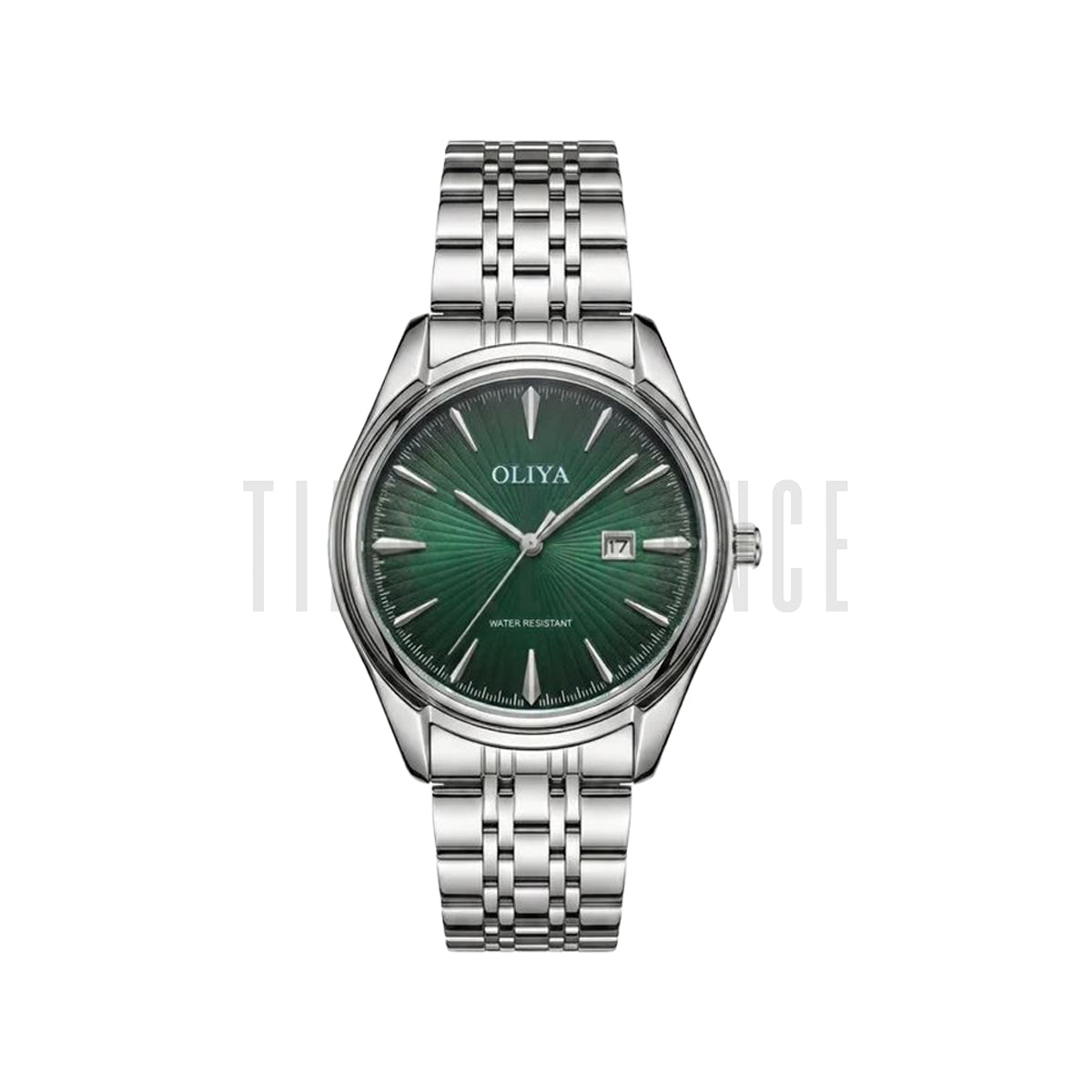 OLIYA 66160 Men’s Stainless Steel Quartz Watch Silver Green– Waterproof Calendar Fashion Wristwatch