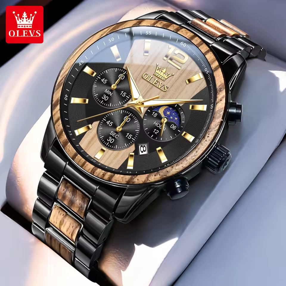watch close-up of dial and moon phase display
