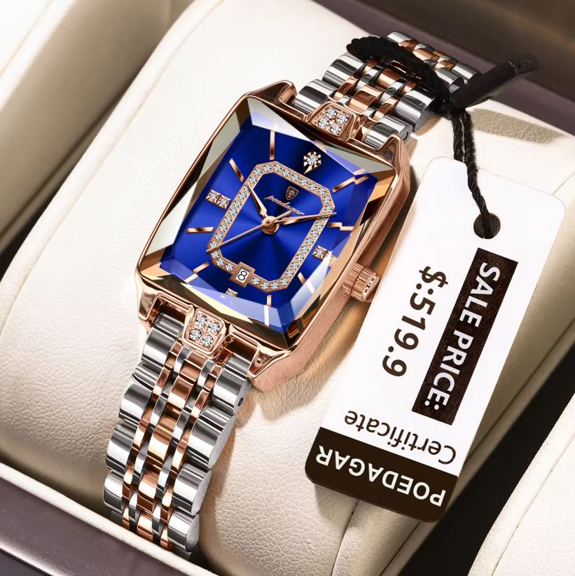 Poedagar 785 Two Tone Blue Dial— Women’s Waterproof Rectangle Luxury Quartz Watch