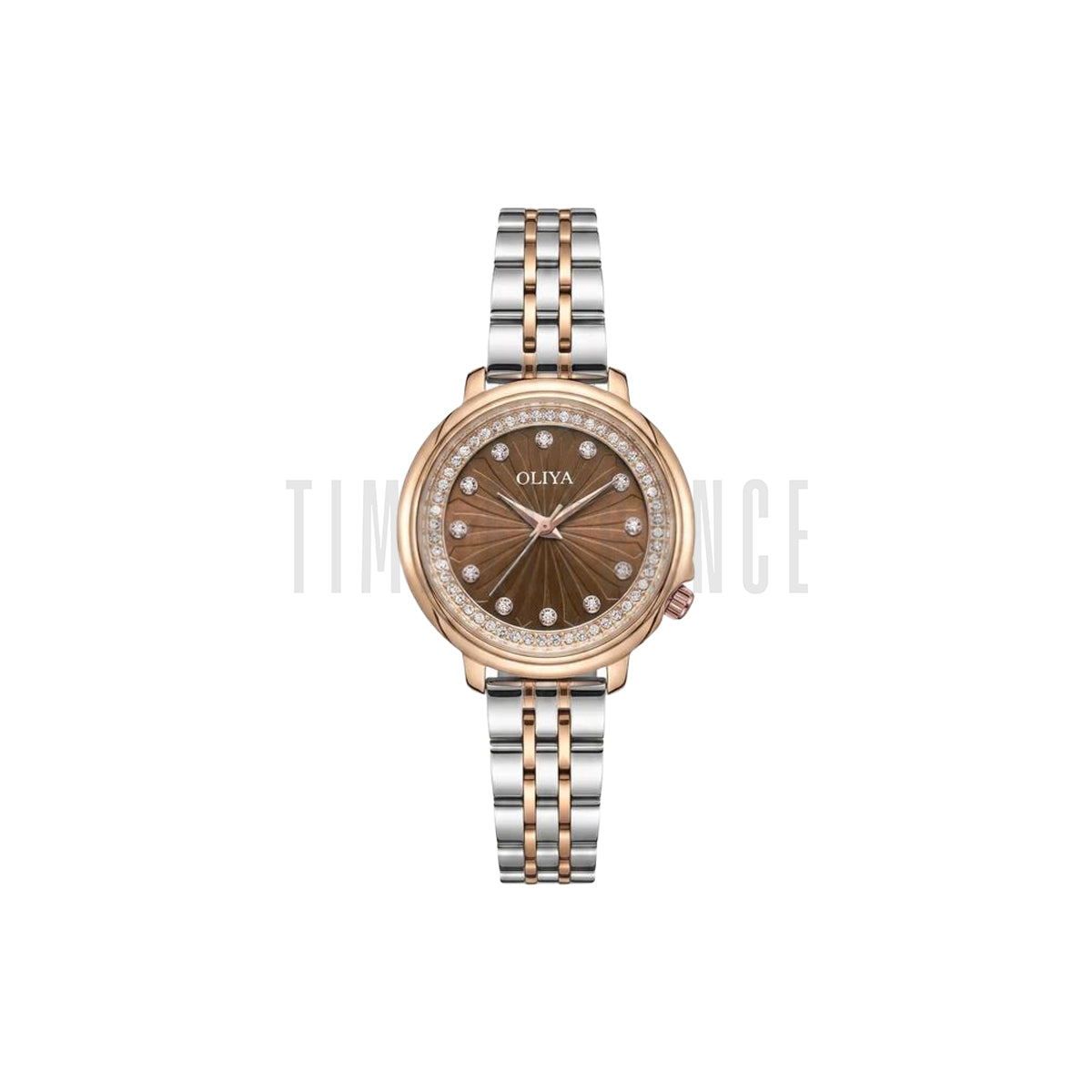 OLIYA 889 Women’s Luxury Diamond Watch Two Tone Brown – Round Dial Stainless Steel Wristwatch
