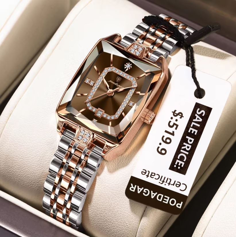 Poedagar 785 Two Tone Brown Dial— Women’s Waterproof Rectangle Luxury Quartz Watch