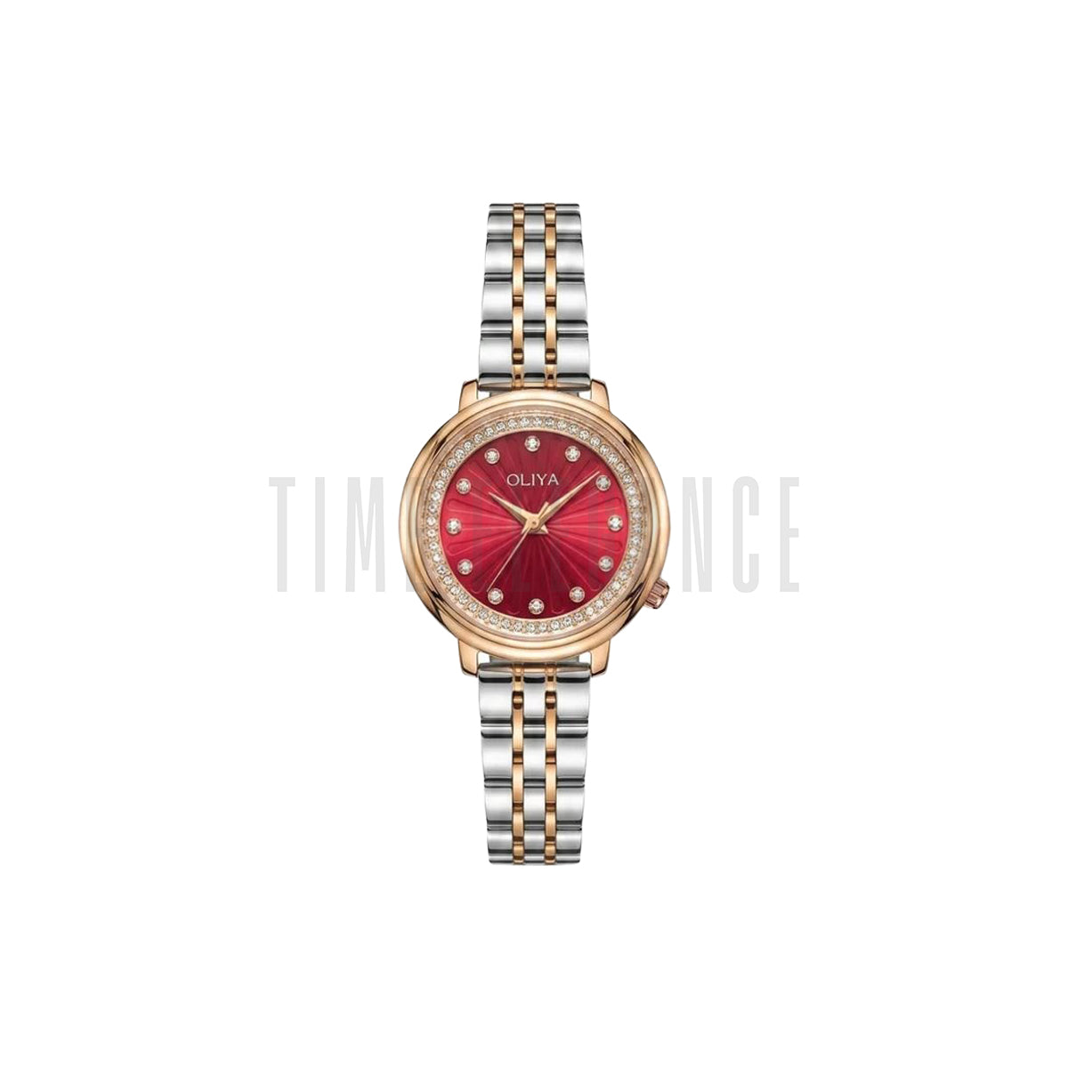 OLIYA 889 Women’s Luxury Diamond Watch Two Tone Red – Round Dial Stainless Steel Wristwatch