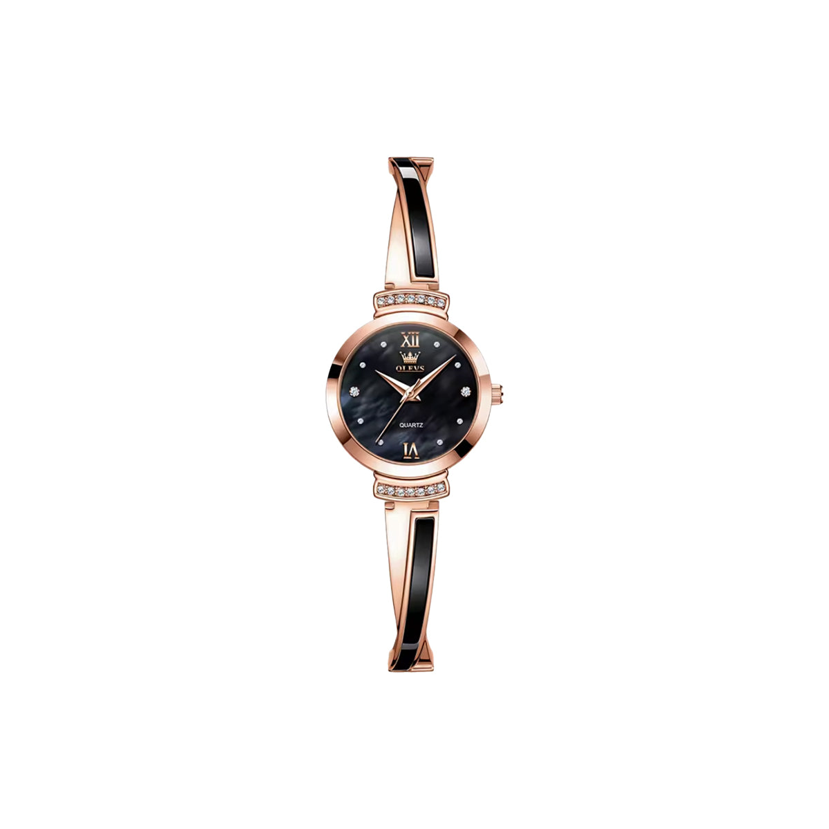 OLEVS 7140 Women’s Luxury Diamond Quartz Watch Black Dial– Ceramic Band, Luminous & Waterproof