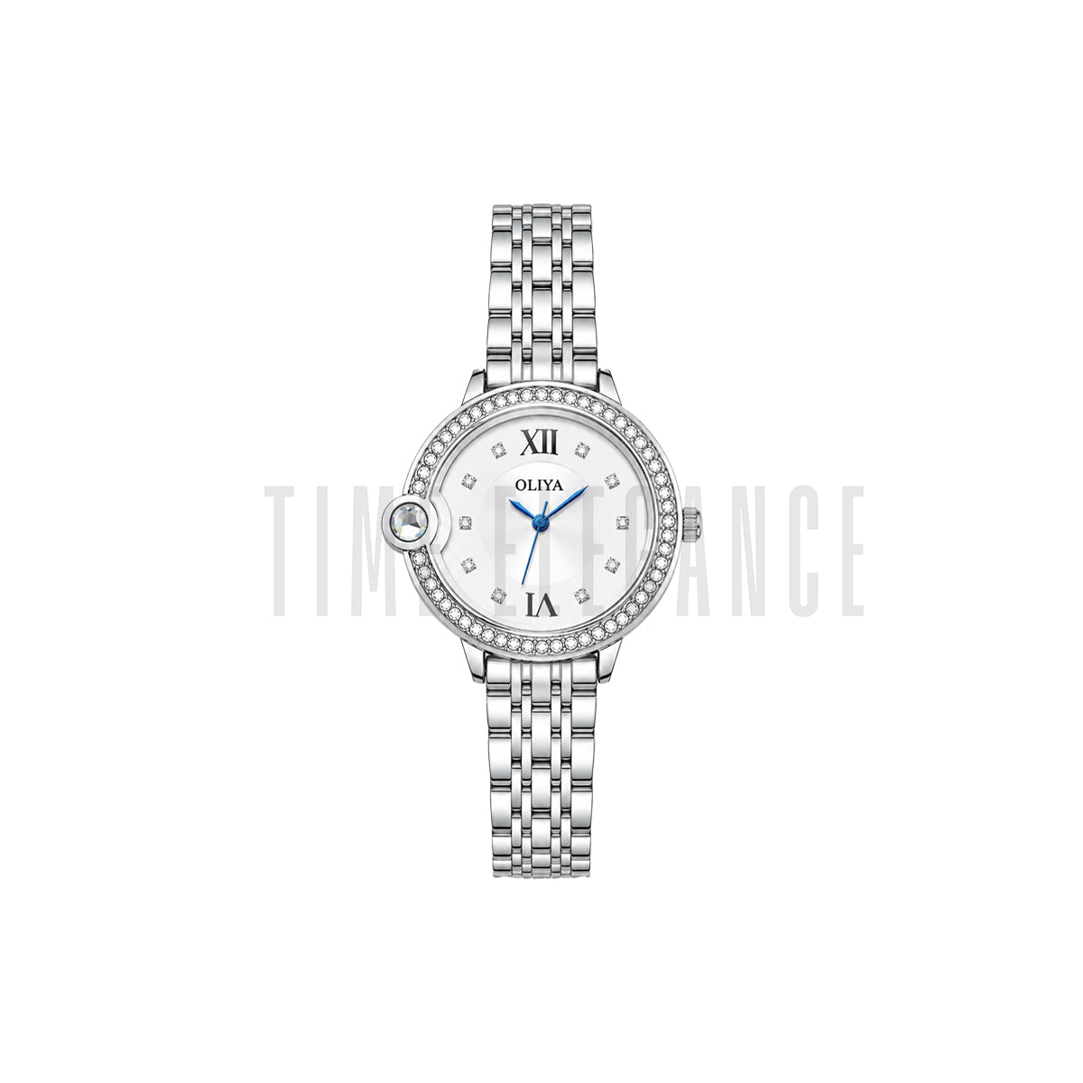 OLIYA 886 Women's Luxury Crystal Bezel Quartz Watch Silver White