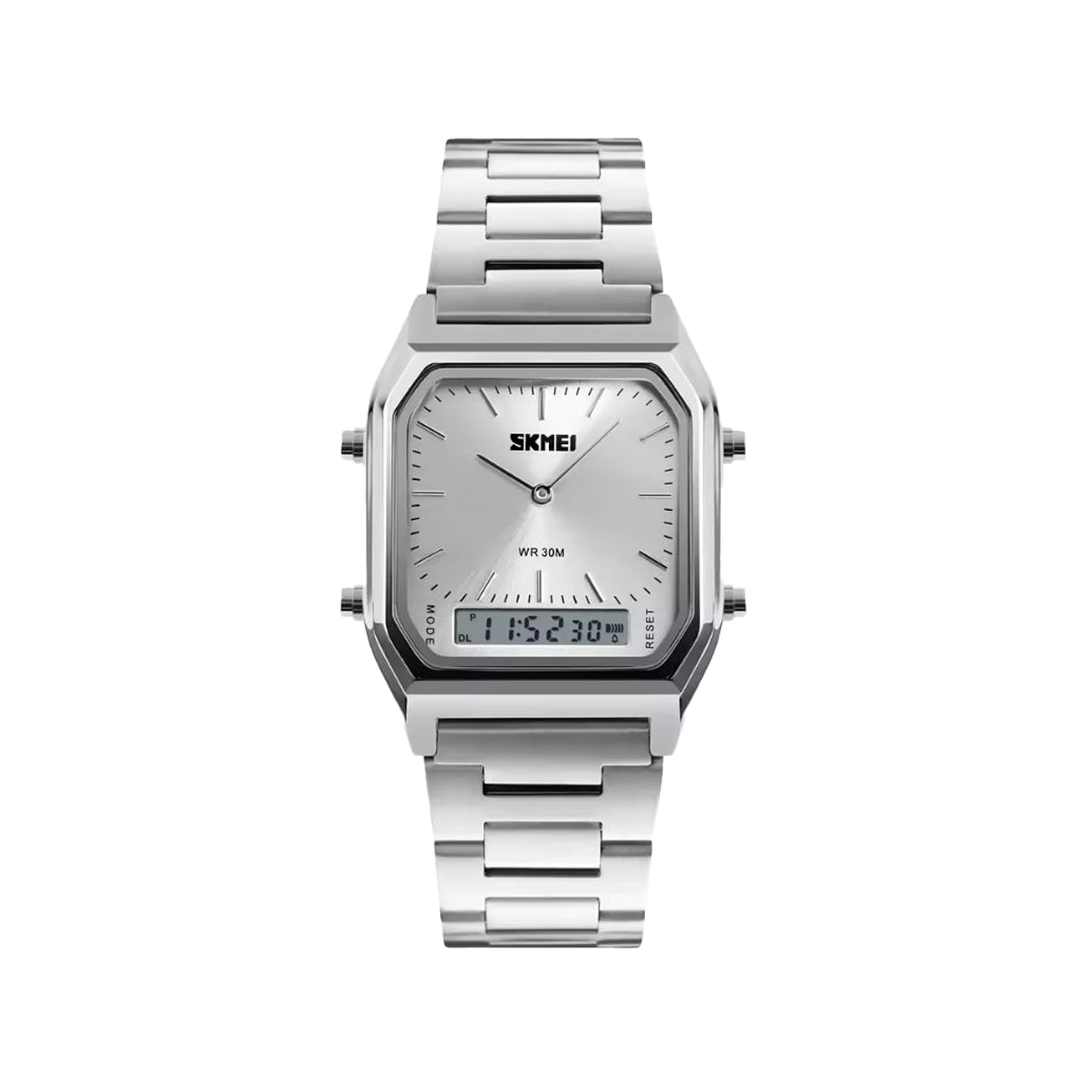 SKMEI 1220 Men’s Vintage Square Analog-Digital Watch Silver – Dual Display