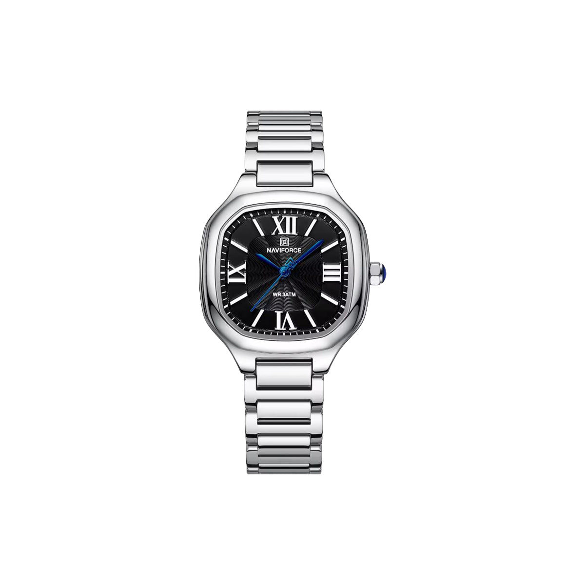 NAVIFORCE 5042 Women’s Square Quartz Watch Silver Black– Stainless Steel Bracelet