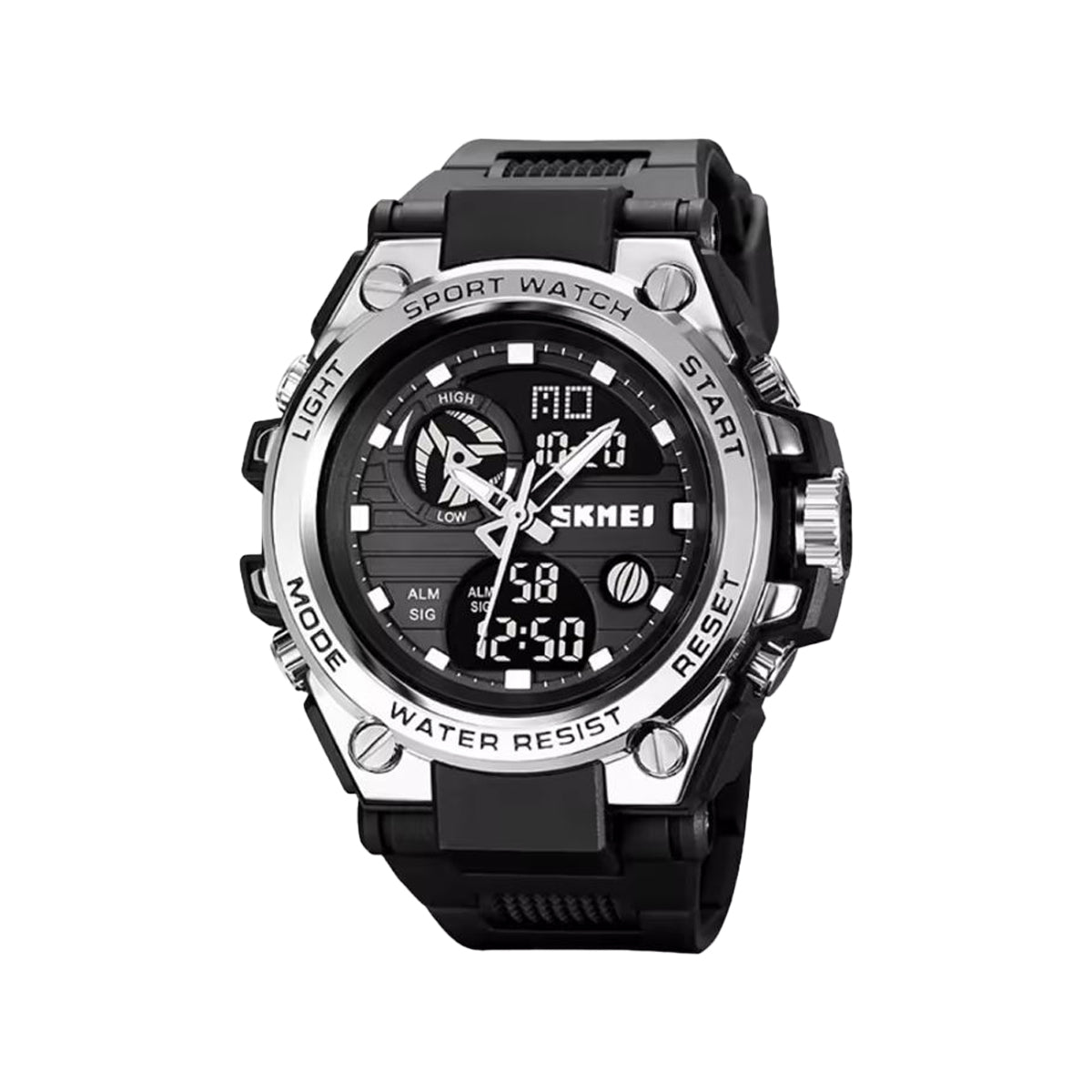 SKMEI 2031 Men’s Analog Digital Sports Watch Silver – Dual Time, Chronograph, EL Light & 50M Water