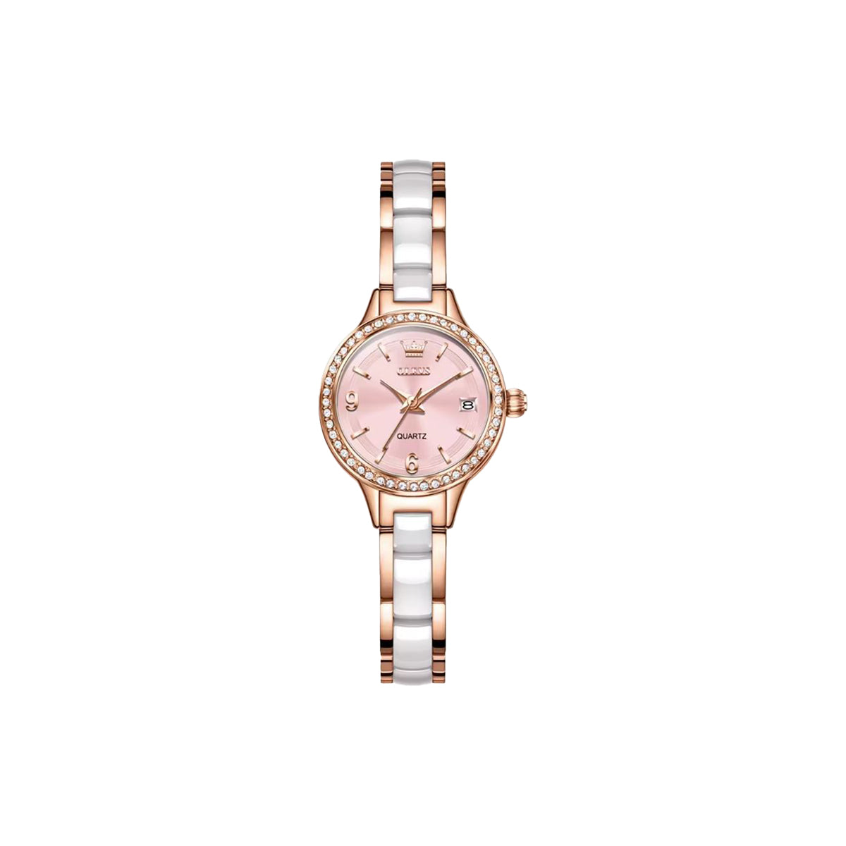 OLEVS 7093 Women’s Luxury Quartz Watch Rose Gold Pink– Stainless Steel Ceramic Bracelet