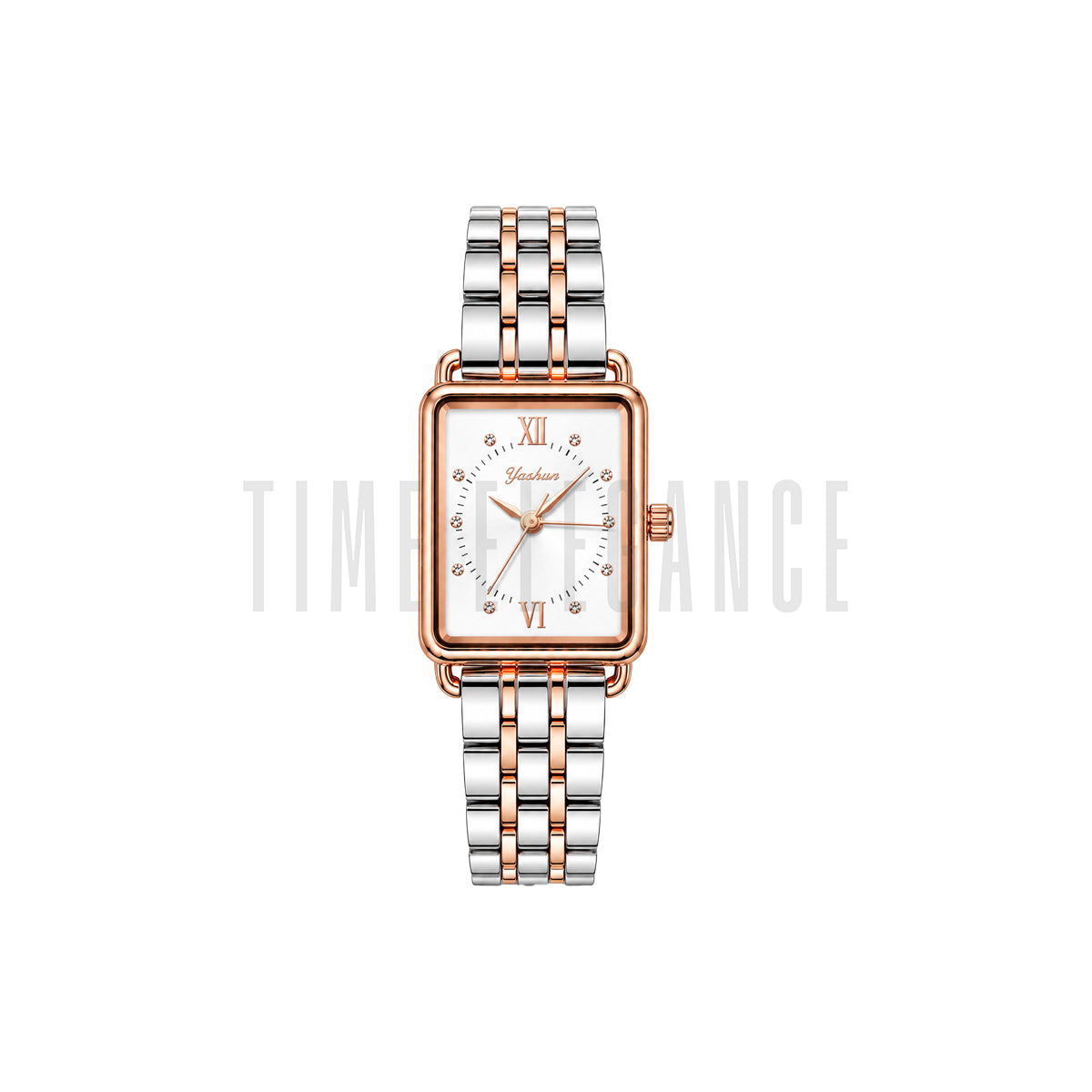 Yindini 896 Women's Luxury Rectangle Quartz Watch – Two-Tone White